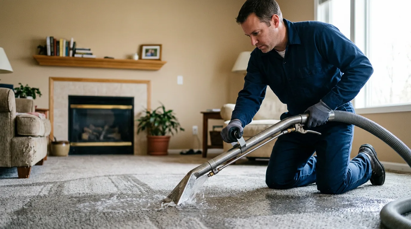 Water damage restoration technician working near Portage, WI